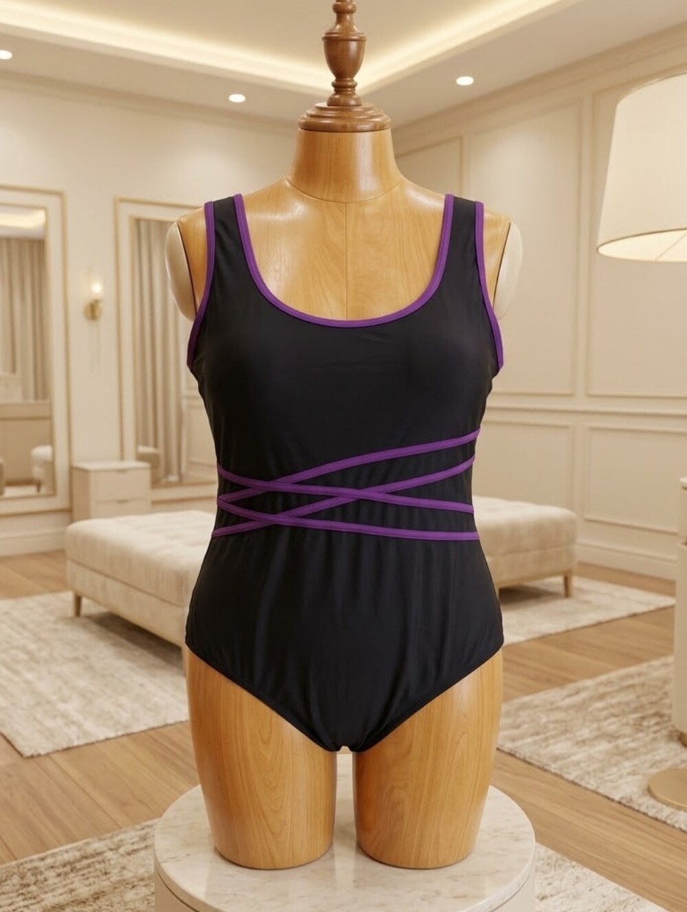 Catalina 3X Black & Purple Criss-Cross One-Piece Swimsuit